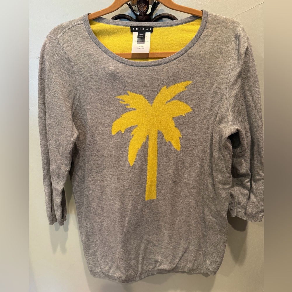 Tribal Gray and Yellow Cotton Sweater